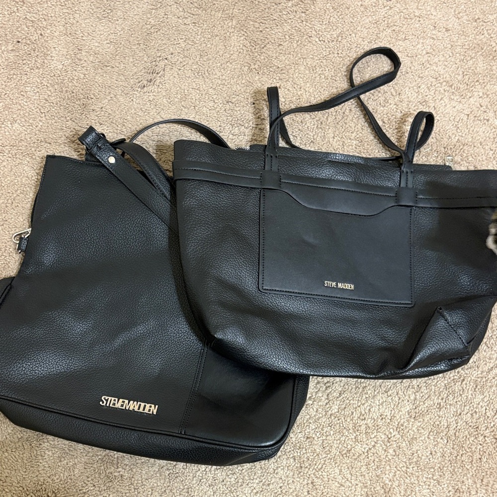 Steve Madden Black Leather Tote Set